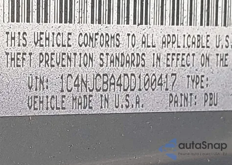 2013 Jeep Compass Sport z USA, uszkodzony, nr VIN 1C4NJCBA4DD100417